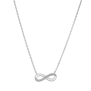 Collier en argent rhodi chaneavec motif infini ajour avec oxydes blancs sertis 40+5cm - Vue 2