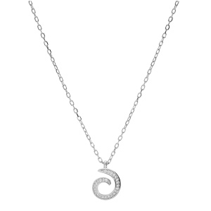 Collier en argent rhodi chane avec pendentif spirale pave d\'oxydes blancs sertis 40+5cm - Vue 2
