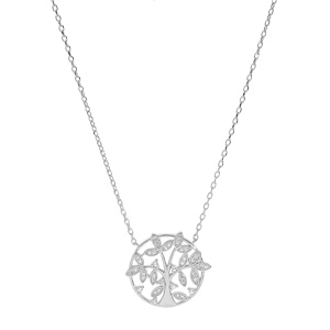 Collier en argent rhodi chane avec rond motif arbre de vie oxydes blancs sertis 39+2,5cm - Vue 2