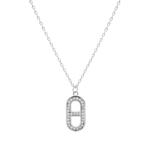Collier en argent rhodi chane avec pendentif maillon marine oxydes blancs sertis 43cm rglable 41 et 39cm - Vue 2