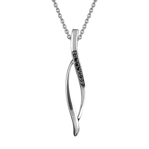 Collier en argent rhodi chane avec pendentif 2 brins torsads lache dont 1 orn d\'oxydes noirs - longueur 43cm + 2cm de rallonge - Vue 2