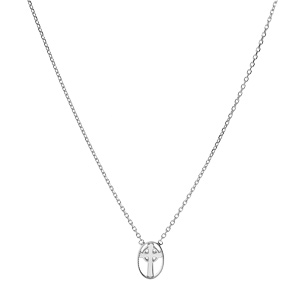 Collier en argent rhodi chane avec pendentif ovale motif croix 38+4cm - Vue 2