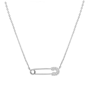 Collier en argent rhodi chane avec pingle  nourrice oxydes blancs sertis 39,5+5cm - Vue 2