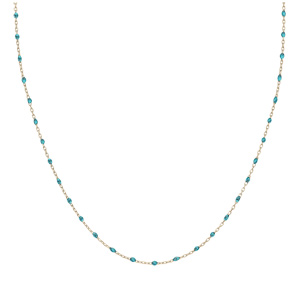 Collier Sautoir en argent et dorure jaune chane avec olives couleur bleu transparent 60+10cm - Vue 2