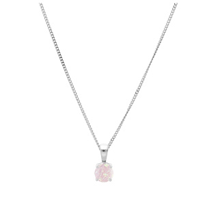 Collier en argent rhodi chane avec pendentif rond Opale blanche de synthse 5mm serti 4 griffes 42+3cm - Vue 2