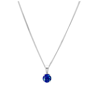 Collier en argent rhodi chane avec pendentif rond Opale bleu fonc de synthse 5mm serti 4 griffes 42+3cm - Vue 2