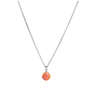 Collier en argent rhodi chane avec pendentif carr Opale orange de synthse 5mm serti 4 griffes 42+3cm - Vue 2