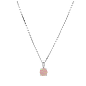 Collier en argent rhodi chane avec pendentif rond Opale rose de synthse 5mm serti 4 griffes 42+3cm - Vue 2