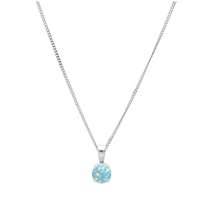 Collier en argent rhodi chane avec pendentif rond Opale turquoise de synthse 5mm serti 4 griffes 42+3cm - Vue 2
