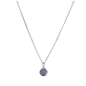 Collier en argent rhodi chane avec pendentif rond Opale violet de synthse 5m serti 4 griffes 42+3cm - Vue 2