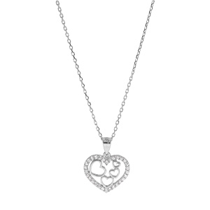 Collier en argent rhodi chane avec pendentif coeur contour oxydes blancs sertis 40+5cm - Vue 2