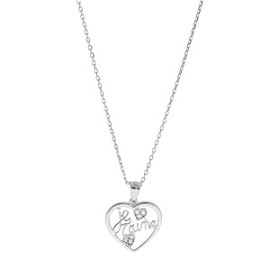 Collier en argent rhodi chane avec pendentif coeur crit je t\'aime 40+5cm - Vue 2