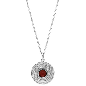 Collier en argent rhodi avec Pendentif ethnique rond avec pierre rouge 40+4cm - Vue 2