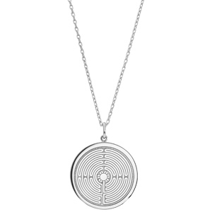 Collier en argent rhodi chane avec pendentif rond motif labyrinthe 40+5cm - Vue 2