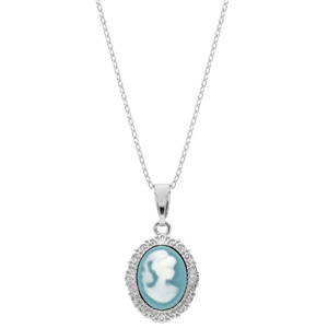 Collier en argent rhodi chane avec pendentif Came bleu 40+5cm - Vue 2