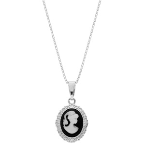 Collier en argent rhodi chane avec pendentif Came noir 40+5cm - Vue 2