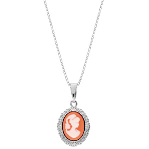 Collier en argent rhodi chane avec pendentif Came rose 40+5cm - Vue 2