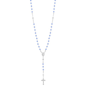 Collier en argent rhodi chapelet avec perles en verre facette bleu 50+5cm - Vue 2