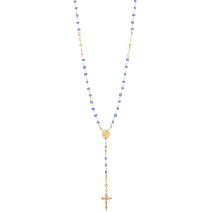 Collier en argent et dorure jaune chapelet avec perles en verre facette bleu 50+5cm - Vue 2