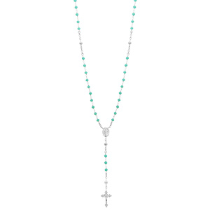 Collier en argent rhodi chapelet avec perles en verre facette turquoise 50+5cm - Vue 2