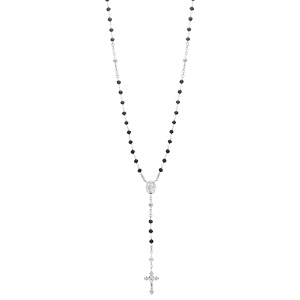 Collier en argent rhodi chapelet avec perles en verre facette noire 50+5cm - Vue 2
