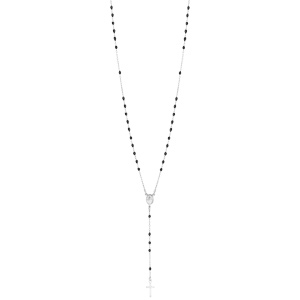 Collier en argent rhodié chapelet avec perle noire 45cm - Vue 2