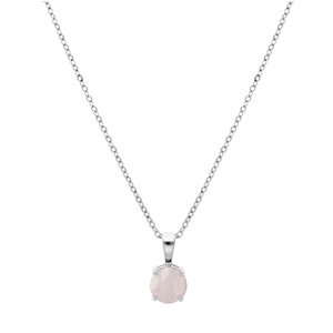 Collier en argent rhodi chane avec pendentif pierre vritable Quartz rose 6,5mm 42+3cm - Vue 2