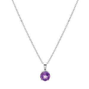 Collier en argent rhodi chane avec pendentif pierre vritable Amethyste 6,5mm 42+3cm - Vue 2