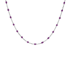 Collier en argent rhodi chane avec olives couleur violet transparent 40+5cm - Vue 2