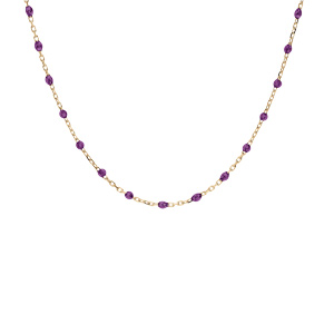 Collier en argent et dorure jaune chane avec olives couleur violet transparent 40+5cm - Vue 2