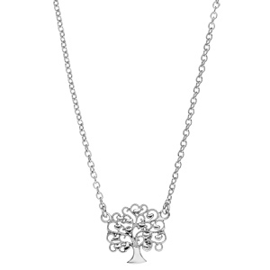 Collier en argent rhodi avec Pendentif arbre de vie ajoure avec coeurs 40+5cm - Vue 2