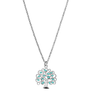 Collier en argent rhodi avec Pendentif arbre de vie ajoure avec coeurs couleur turquoise 40+5cm - Vue 2