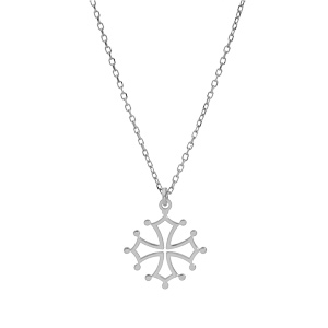 Collier en argent rhodi chane avec pendentif croix Occitane petit modle 41+4cm - Vue 2