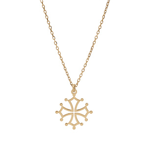 Collier en argent et dorure jaune chaîne avec pendentif croix Occitane grand modèle 41+4cm - Vue 2