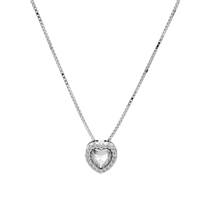 Collier en argent rhodi avec pendentif coeur oxyde blanc et contour oxydes blancs sertis 42+3cm - Vue 2