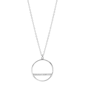Collier en argent rhodi avec Pendentif cercle et barrette oxydes blancs sertis 40+5cm - Vue 2