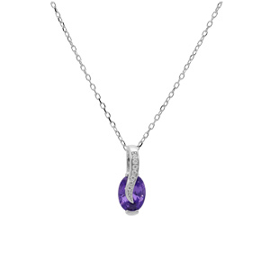 Collier en argent rhodi chane avec pendentif goutte d\'oxyde violet et drap avec oxydes blancs sertis 42+3cm - Vue 2