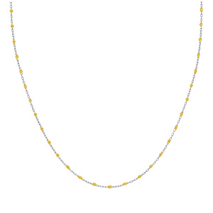 Collier Sautoir en argent rhodi chane avec olives couleur jaune tansparent 60+10cm - Vue 2