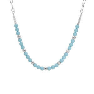 Collier en argent rhodi maille rectangulaire et chute de perles bleues 42+3cm - Vue 2