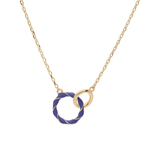 Collier en argent dor chane avec pendentif 2 anneaux bleu et lisse 42+3cm - Vue 2