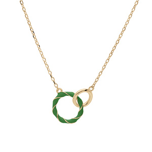 Collier en argent dorchane avec pendentif 2 anneaux vert et lisse 42+3cm - Vue 2