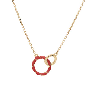 Collier en argent dor chane avec pendentif 2 anneaux rouge et lisse 42+3cm - Vue 2