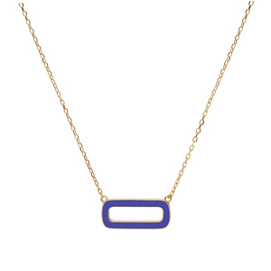Collier en argent doré chaîne avec pendentif rectangulaire couleur bleue 42+3cm - Vue 2