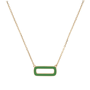 Collier en argent dor chane avec pendentif rectangulaire couleur verte 42+3cm - Vue 2