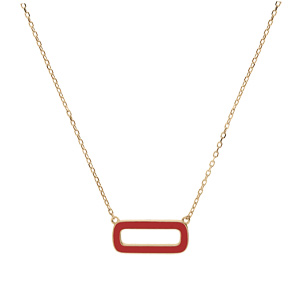 Collier en argent dor chane avec pendentif rectangulaire couleur rouge 42+3cm - Vue 2