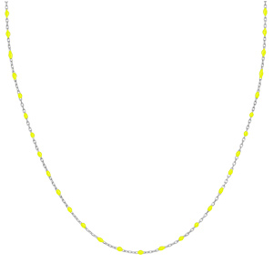 Collier Sautoir en argent rhodi chane avec olives couleur jaune fluo 60+10cm - Vue 2