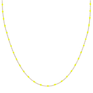 Collier Sautoir en argent et dorure jaune chane avec olives couleur jaune fluo 60+10cm - Vue 2