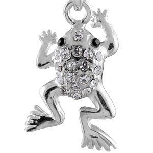 Collier en argent rhodi chane avec pendentif grenouille orne d\'oxydes blancs - longueur 42cm - Vue 2