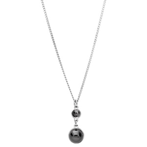 Collier en argent rhodié avec Pendentif 2 pierres rondes noires en verre de swarrovski 40+4cm - Vue 2