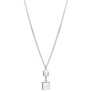 Collier en argent rhodié avec Pendentif 2 pierres blanches carrées en verre de Swarovski 40+4cm - Vue 2